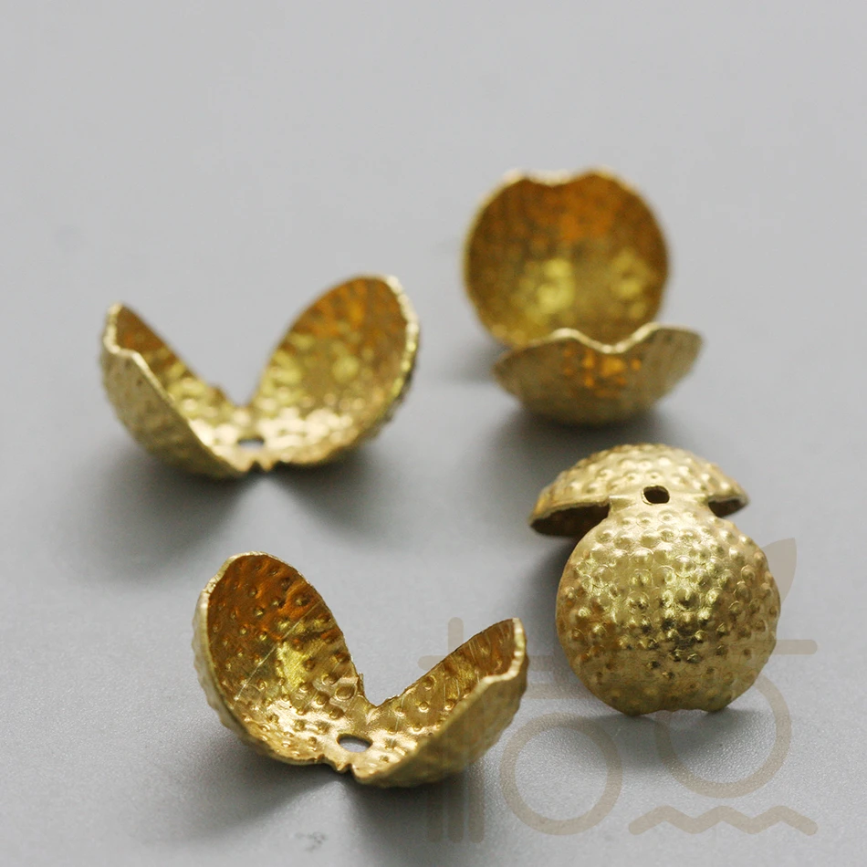 DIY Supply-Solid Brass Finding Textured Clam Shell Bead Tip - 12.1x12.7x9mm (4157C)
