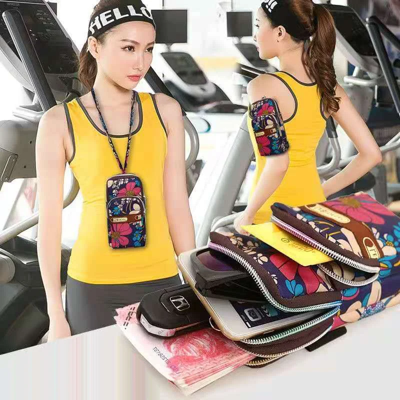 Personality Women Leopard Shoulder Bag Sports Small Arm Bag Trend Girls Cell Phone Pouch 3 Layers Purse Large Capacity Wristband