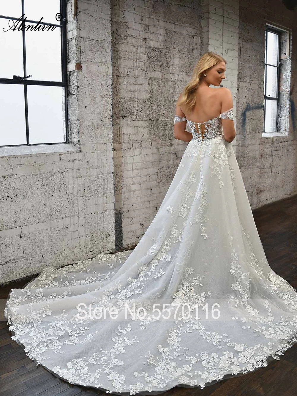 Alonlivn Elegant Sweetheart Ball Gown Wedding Dresses Off The Shoulder Appliques Lace Bridal Skirts