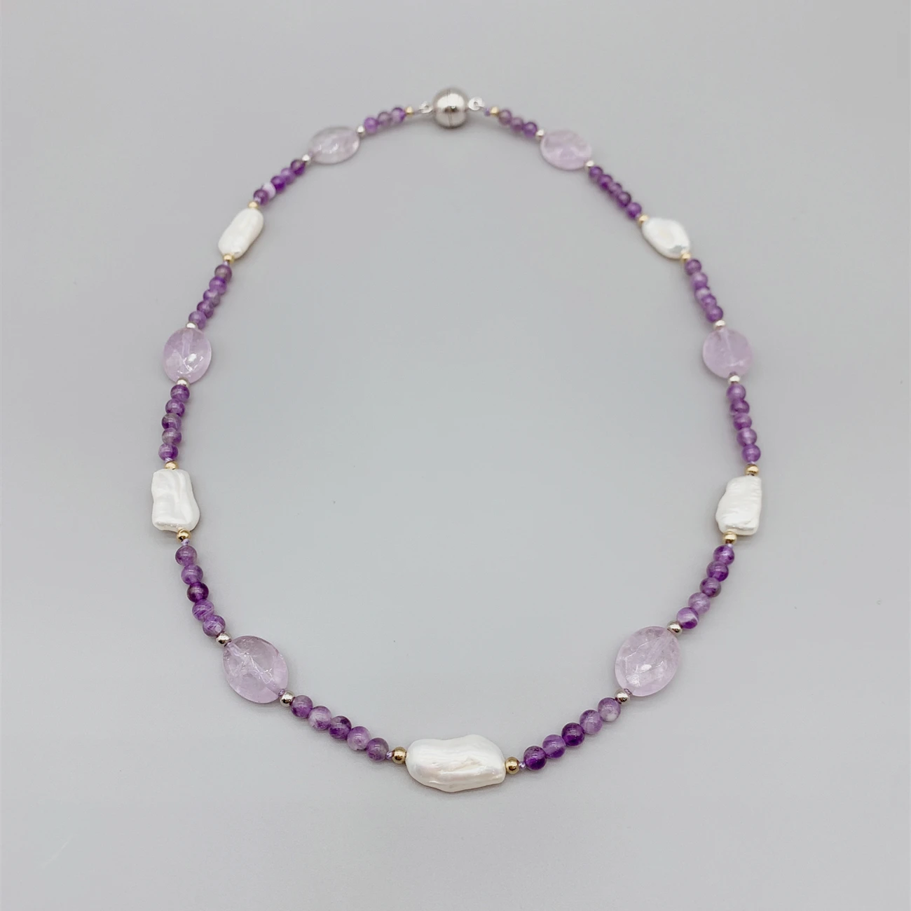 FoLisaUnique 4mm Oval Purple Amethyst White Baroque Tooth Pearl Necklace For Women Casual Trendy Choker Jewelry