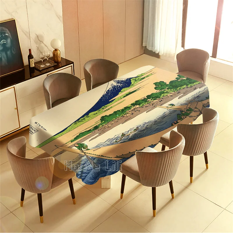 Boat Surging Waves Against The Backdrop Of Mount Fuji Thirty Six Views Of Hokusai Japan Table Cloth By Ho Me Lili