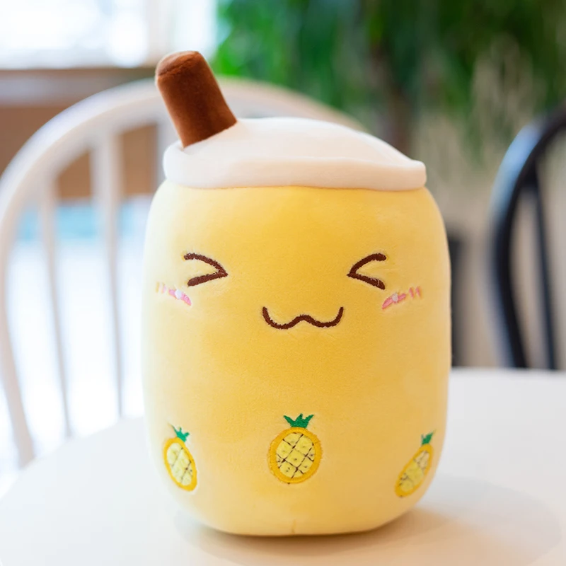 Kawai Real-Life Bubble Tea Plush Toy Stuffed Food Milk Tea Soft Doll Boba Fruit Tea Cup Pillow Cushion Kids Toys Birthday Gifts