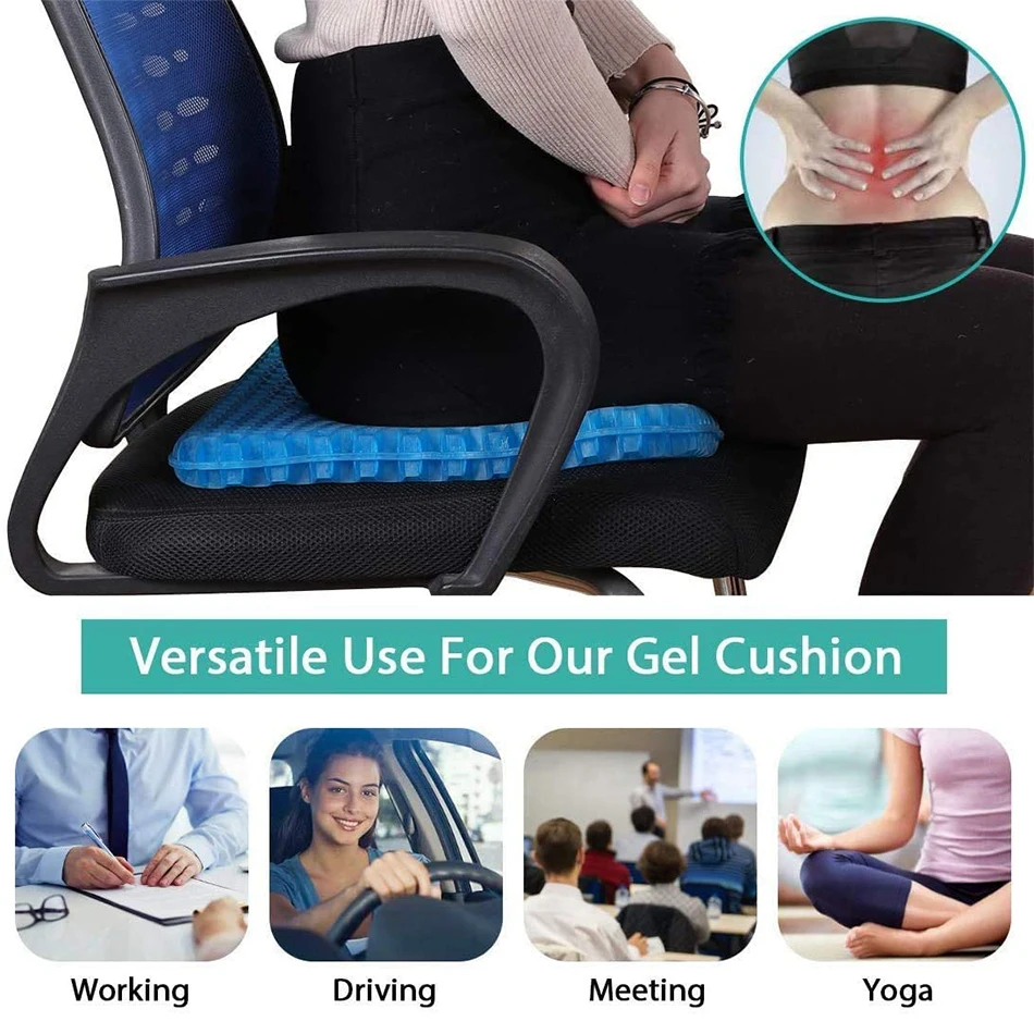 Comfortable Gel Cooling Cushion Double Faced Honeycomb Breathable Non-Slip Cover Easy To Clean For Home Office Car Wheelchair