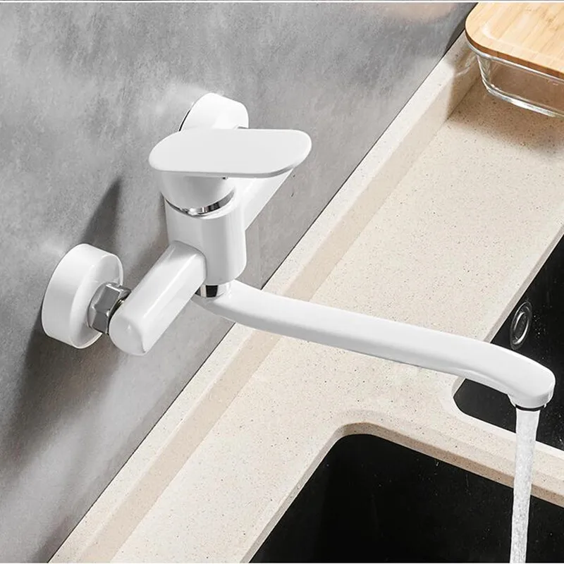 Elegent White Wall Mounted single lever hot cold basin faucet Toilet Sink Faucet kitchen Water Crane Mixer