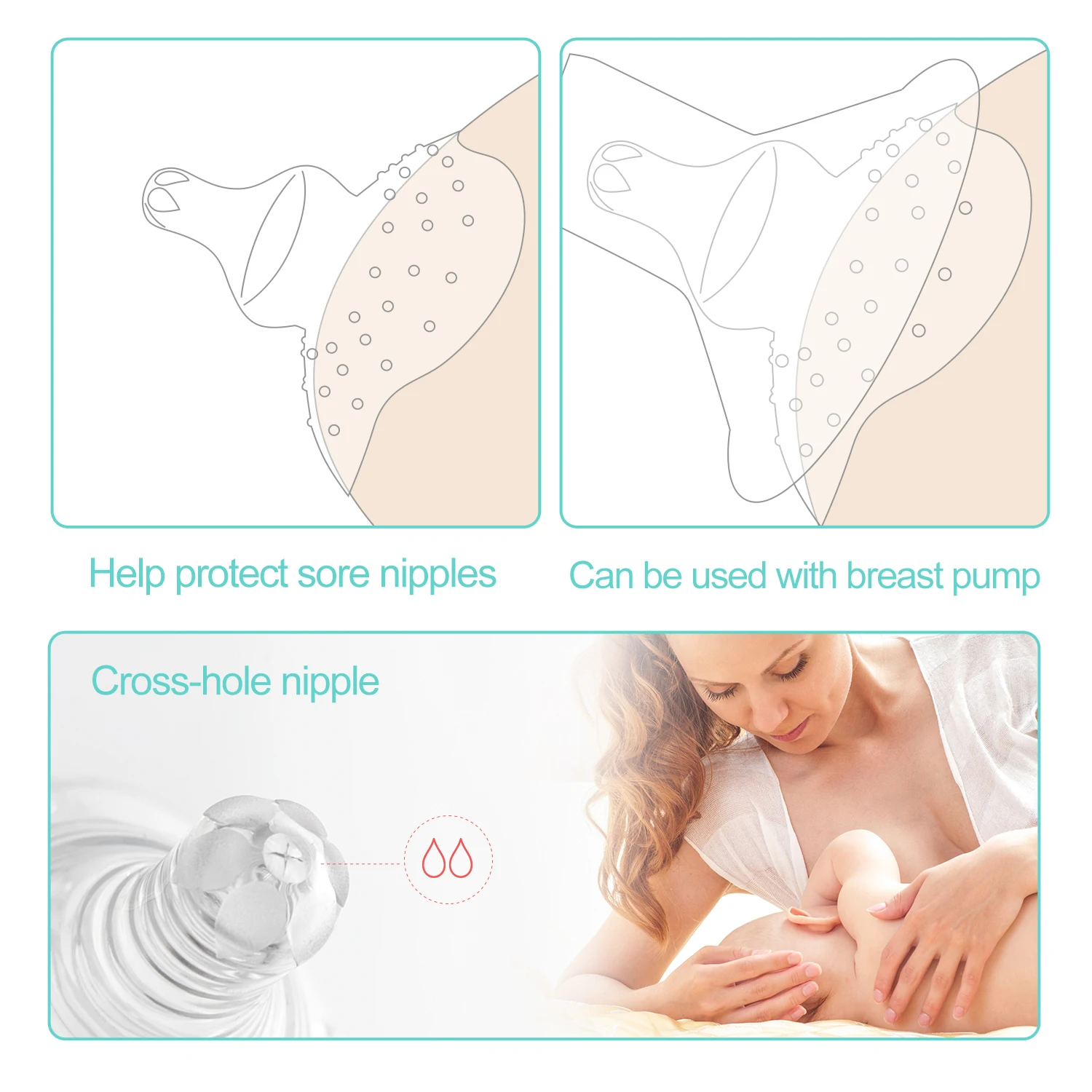 الاتصال الحلمة درع ، 1-حزمة رقيقة جدا Nippleshield للرضاعة الطبيعية مع مزلاج الصعوبات أو شقة أو مقلوب الحلمات