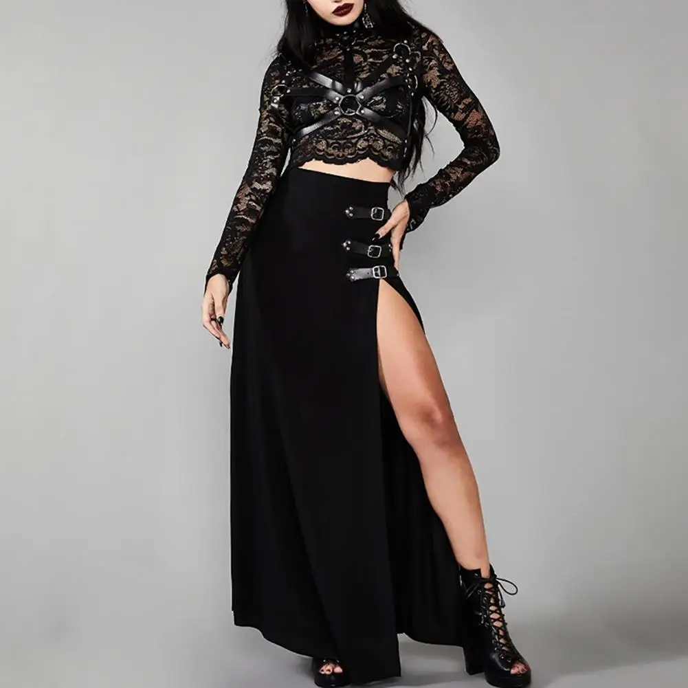 Gothic Solid Long Maxi Skirts Women High Waist Solid Side Slit Skirt 2021 Summer Spring Sexy Skirt E girls Ladies Streetwear