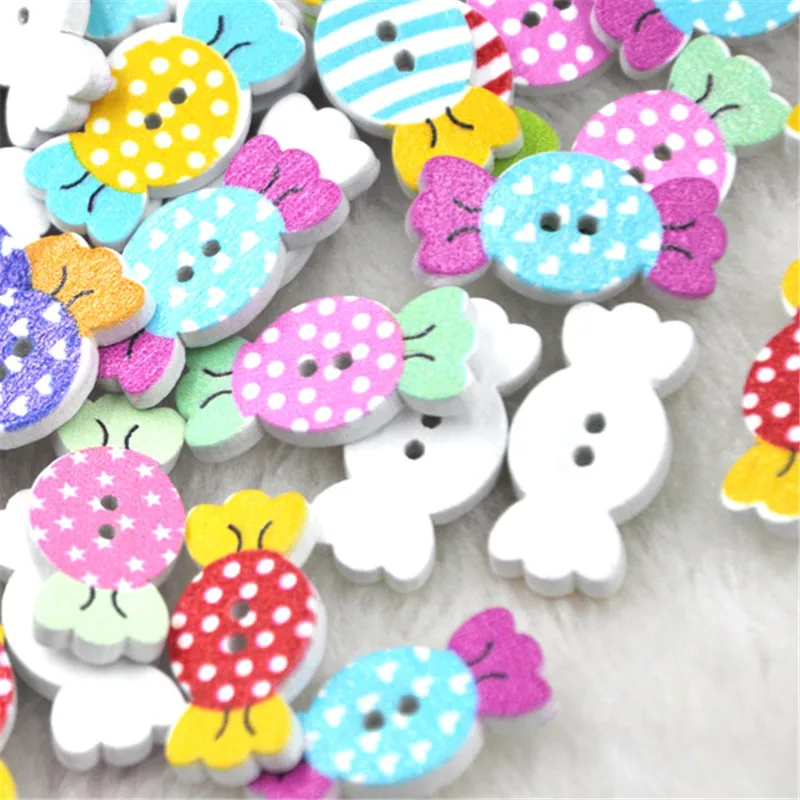 50pcs  Mix Print Dots Candy Wood Buttons Clothing Sewing WB232