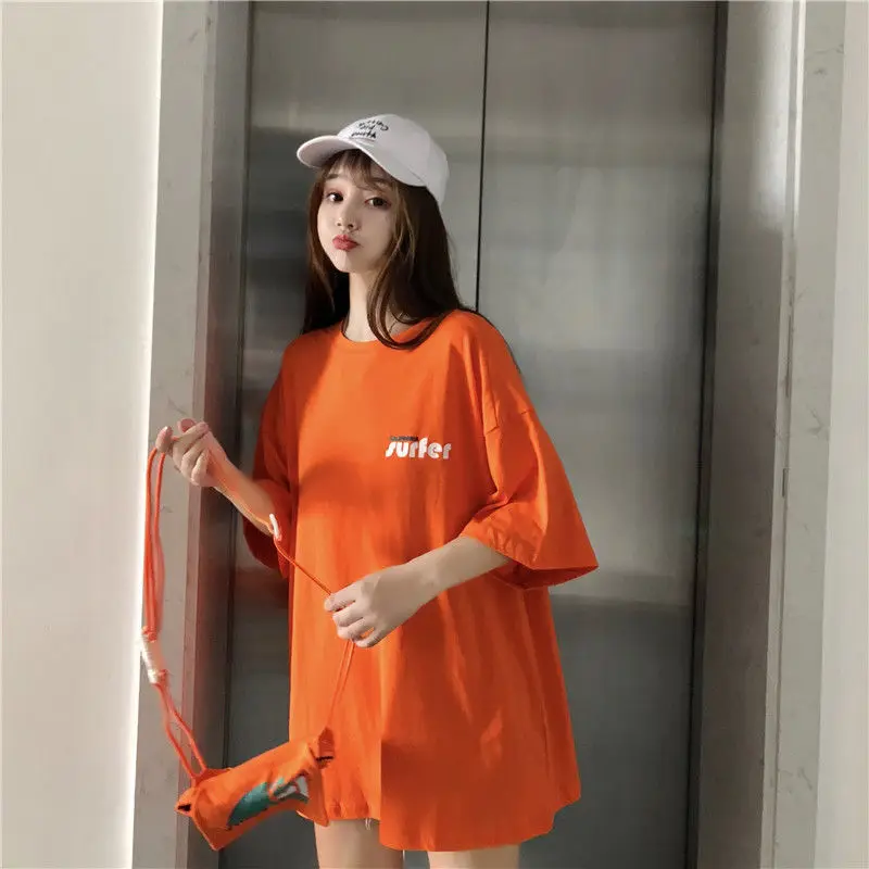 Bawełniane graficzne topy koreańskie damskie puls T-Shirt letni estetyczny elegancki luźna moda koszulka z krótkim rękawem