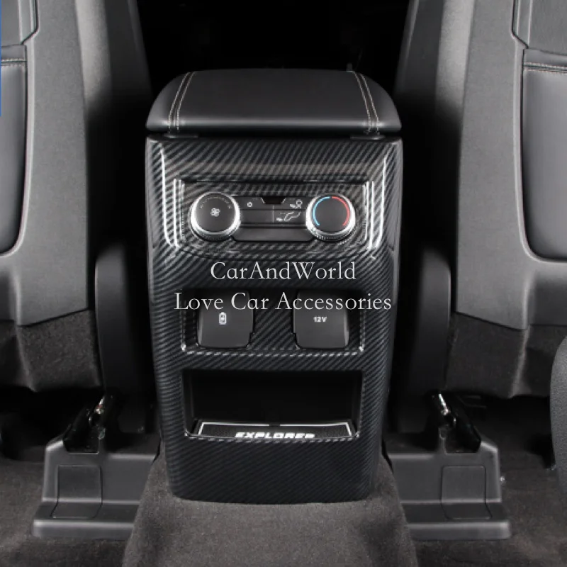 For Ford Explorer 2020-2026 Rear Row Air Condition Outlet Vent Knob USB Frame Cover Trims Carbon Fiber Car Interior Accessories