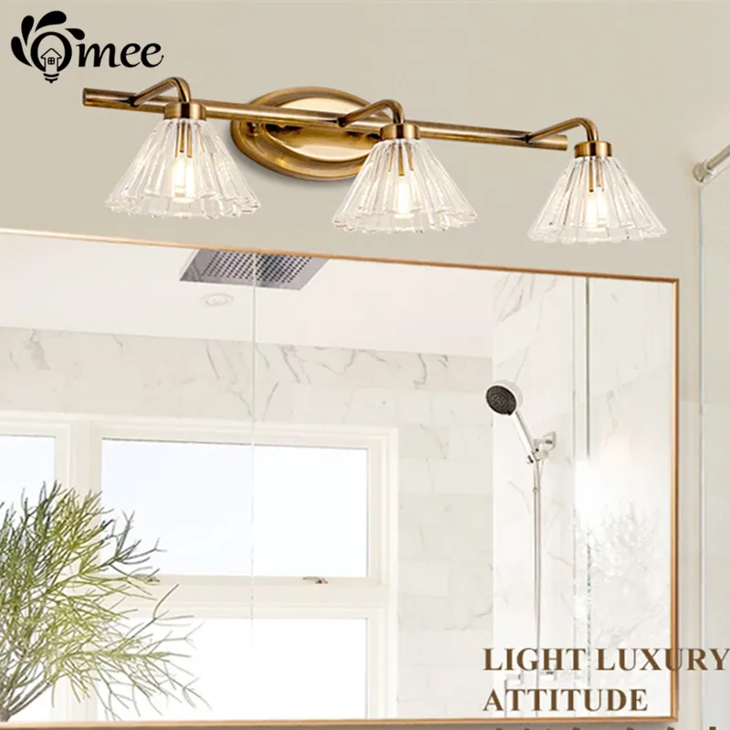 Vintage Led Wall Light Bronze Clear Lampshade Wall Lamp Bathroom Lamp 2heads 4heads For Mirror Glass Cover Wandlamp Indoor Light