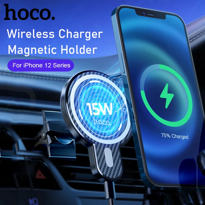 Hoco Magnetic Wireless Car Charger For iPhone 12 Pro Max 12Mini Air Vent Magnet Adsorbable Phone Car Holder For iPhone 12 Series