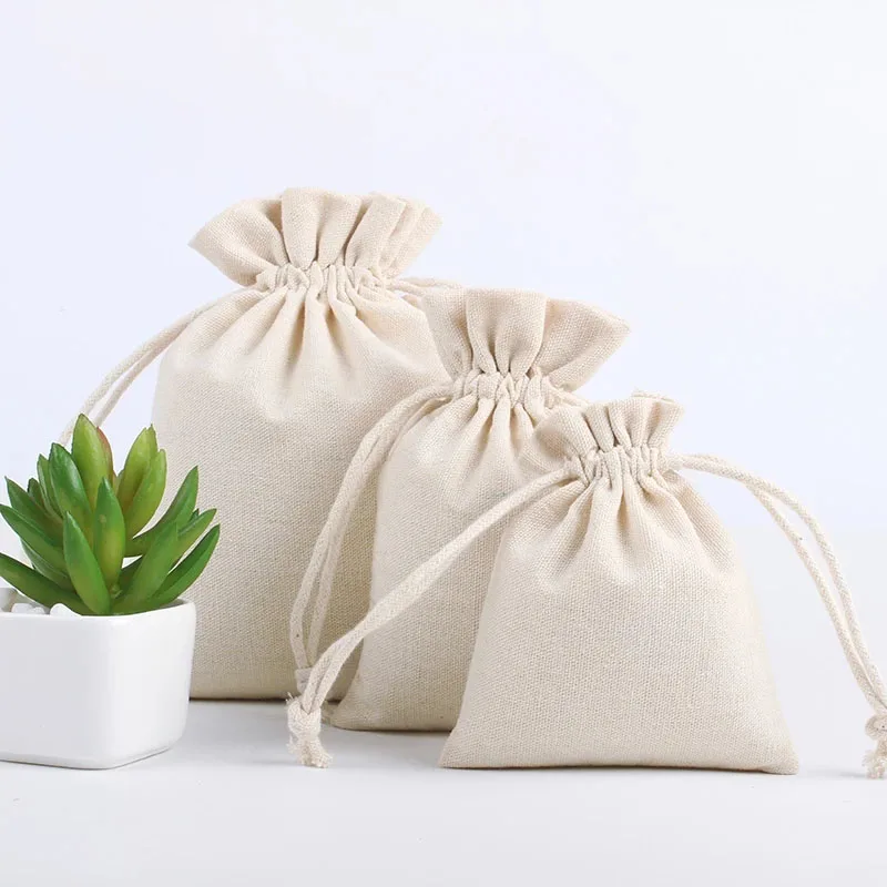 

1pcs Natural Resuable Jute Linen Drawstring Pouch Packaging Jewelry Christmas Bag Gift Bag