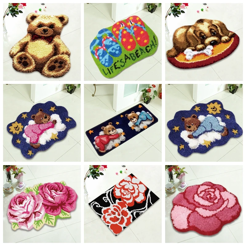 Cartoon Bear Carpet Embroidery Flower Latch Hook Rug Kits With Thread Crochet Needlework Knitting Carpets for Modern Living Room