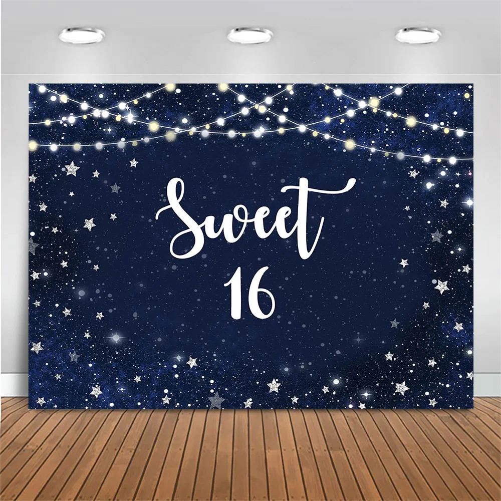 

Mocsicka Sweet 16 Backdrop Sixteen 16th Birthday Party Background Decoration Starry Sky Star Lights Photo Studio Photocall Props