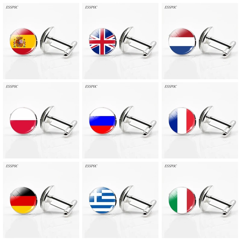 Spinki do mankietów z flagą Wielkiej Brytanii, flagi krajów Europy, flaga Francji, Włoch, Hiszpanii, Polski, Holandii, Rosji. Spinki do mankietów męskie na ślub.