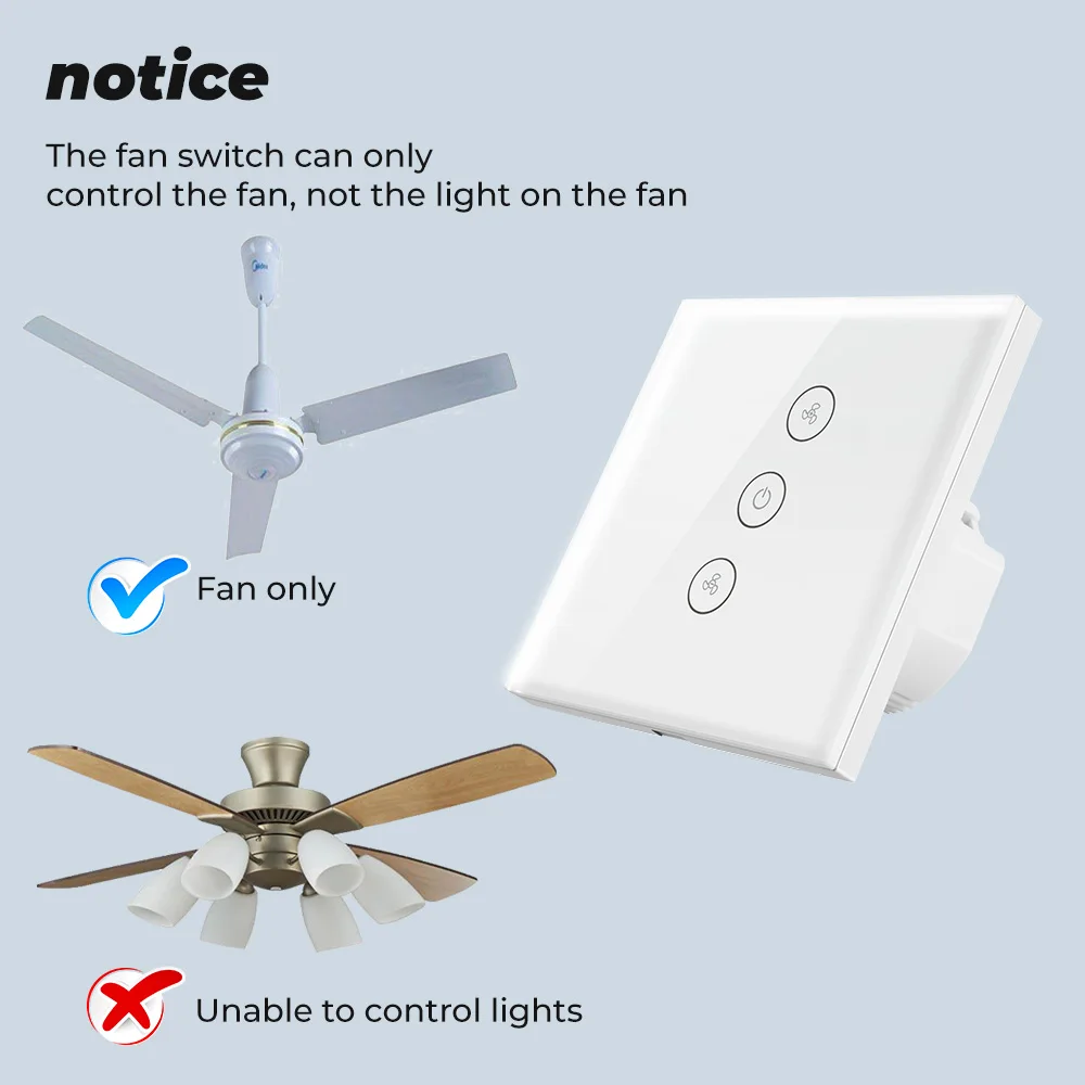 SMATRUL Tuya Touch Wifi Ceiling Fan Switch EU Smart Life Remote Timer Speed Wall glass APP Control Work with Alexa Google Home