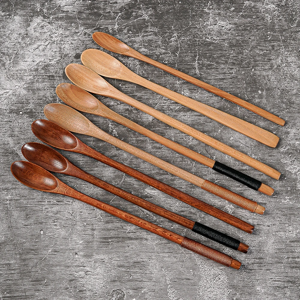 New 1PC Wooden Coffee Spoon With Long Handle Paint Color Honey Scoops Dessert Tea Spoon Kitchen Gadget Tool Tableware