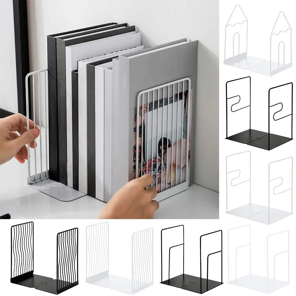 1Pair Iron Desktop Table Support Bookends Book File Storage Organizer Book Holder Standing Stand Rack Office School Supplies