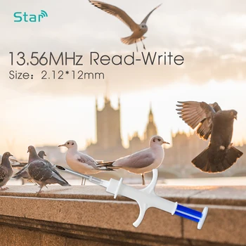 Seringa de microchip animal 13.56mhz, chips nfc 2*12mm hf, seringa de microchips inteligentes com agulha ntag216, conjunto de injetores rfid, 1 peça