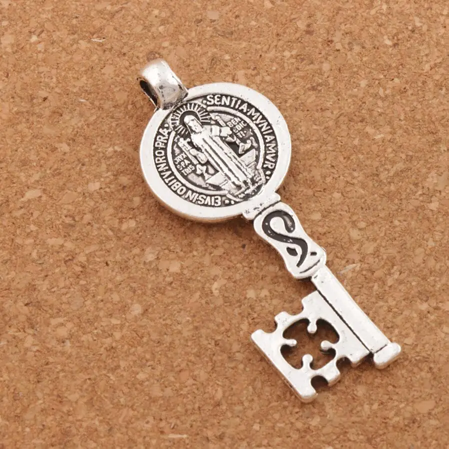 Saint Benedict Medal Cross Smqlivb Key Charm Beads 7pcs Zinc Alloy Pendants Handmade Jewelry DIY L1684 25x59mm