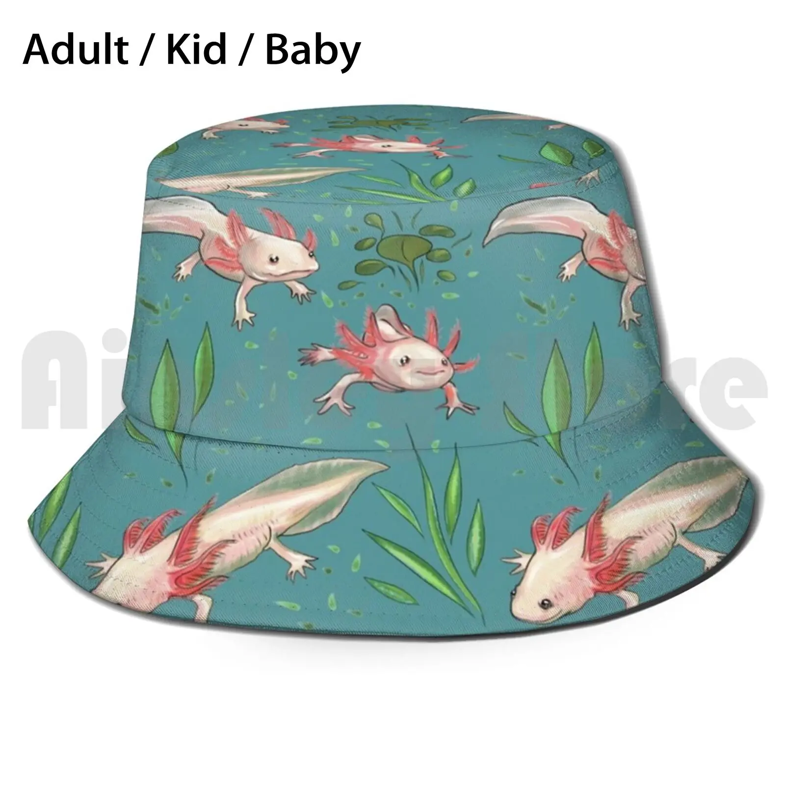 Axolotl Sun Hat 991 Bucket Hat Axolotl Immortal Fish Mexican Happy Cute Animals Aquatic Underwater