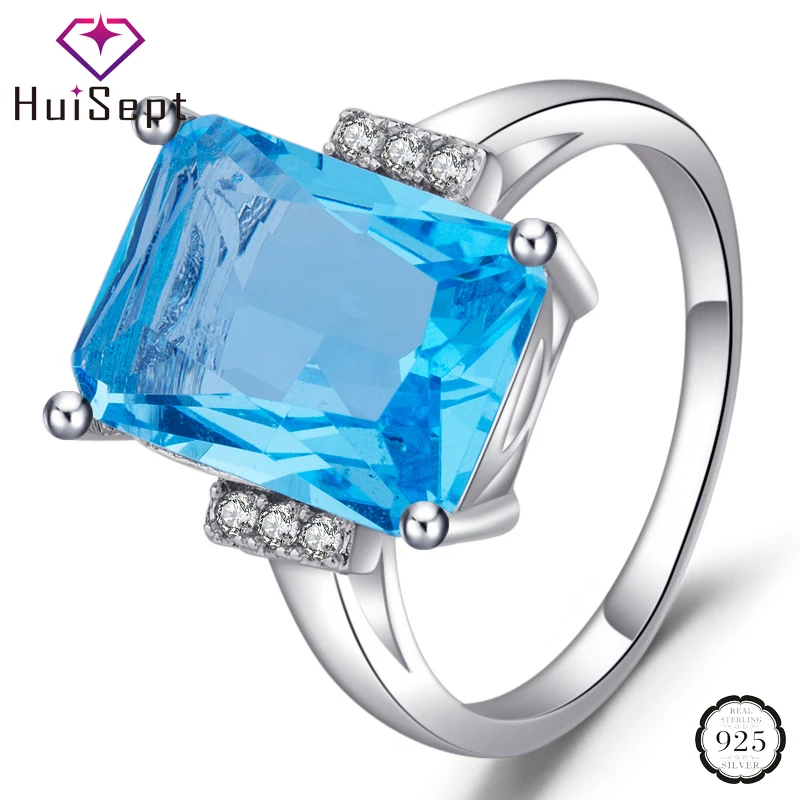 

HuiSept Ring for Women 925 Silver Jewelry Rectangle Shape Sapphire Zircon Gemstone Finger Rings Wedding Party Gifts Wholesale