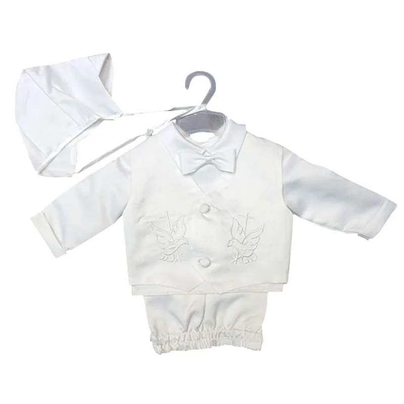 Baptism Clothes Babies Boys White Suits Baby Bow Tie Dove Christening Gown Costume 1st Birthday Gentleman Clothing for Baby Boy