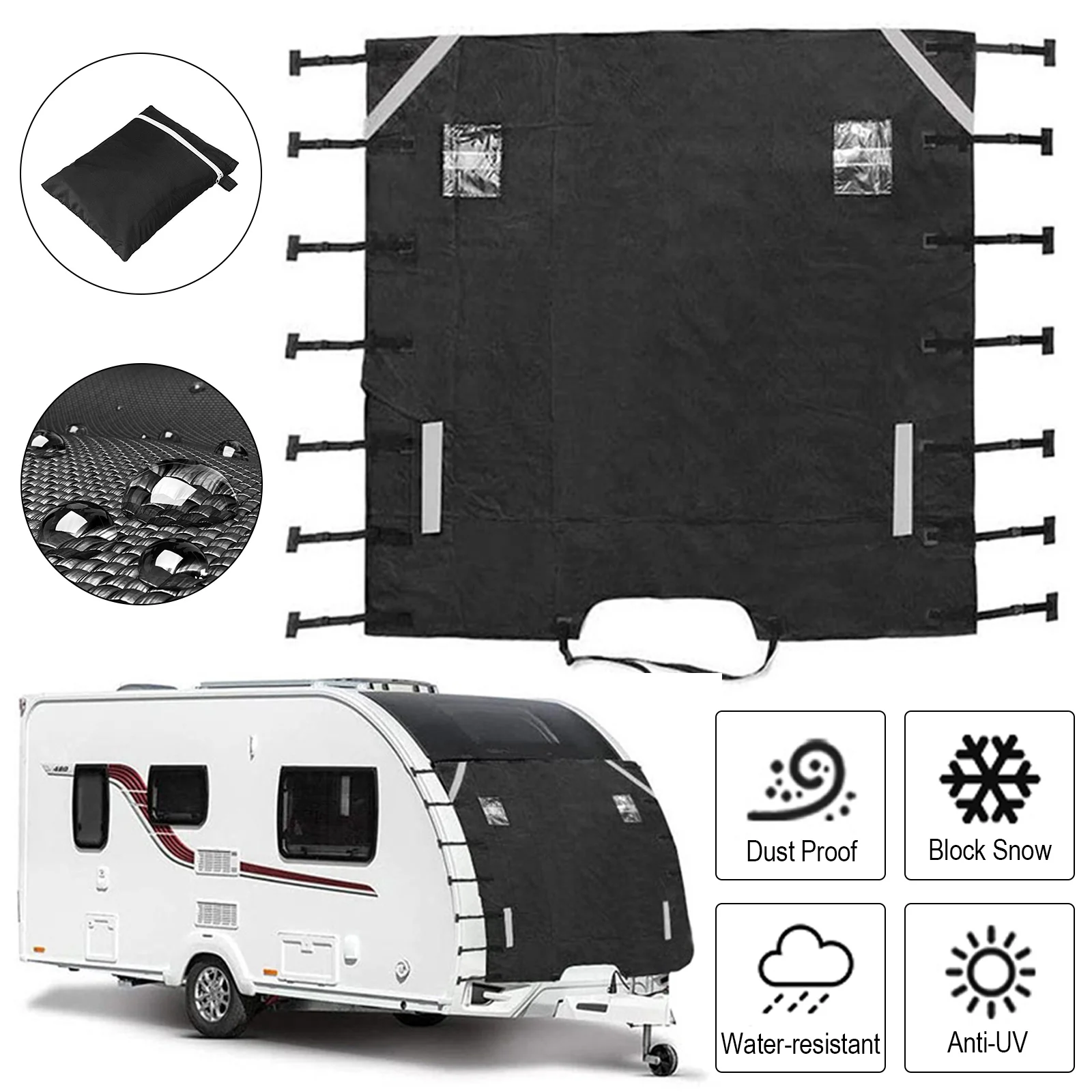 

Caravan Accessories Front Towing Cover Protector Dustproof Reflective Strip Camper Trailer Caravan Waterproof Auto Accessories