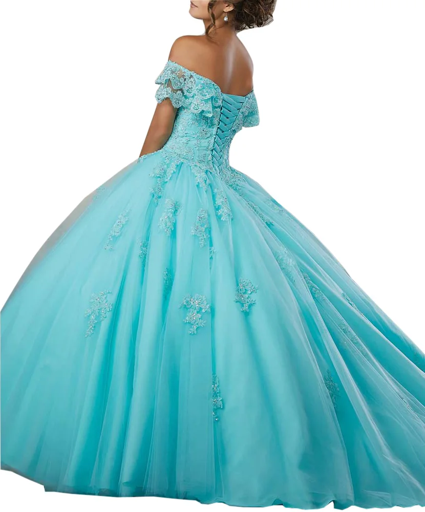 Nữ Bầu Quinceanera Áo Lệch Vai Phối Ren Voan Đính Hạt Cườm Bé Gái Công Chúa Ngọt 15 16 Hứa Đồ Bầu