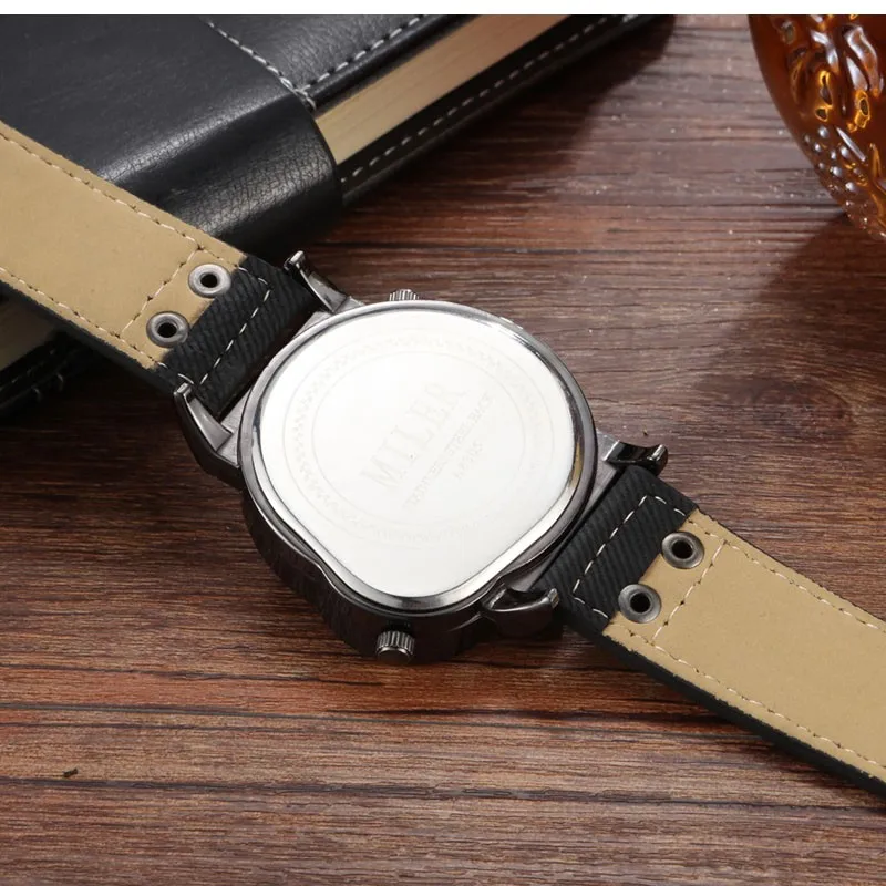 Fashion Blue Watches Men Sports Watches 2 Time Zone Blue Canvas Leather Strap Quartz Wristwatches Men Relogio Masculino 2021