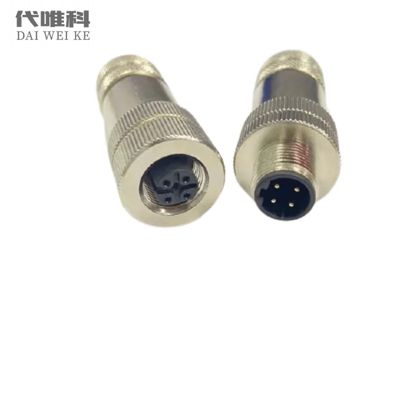 M12 Aviation Sensor Connector Metal Plug Head Ethernet EtherCat Profinet Shield IP67 Gold Plated 4 5 8Pins A/B/D Core Eletrical