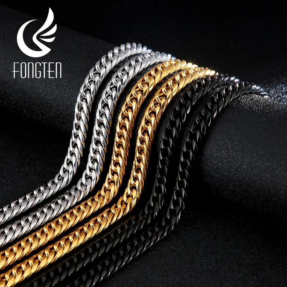 

Fongten Curb Cuban Link Chain Choker Necklace Hiphop Men Punk Style Stainless Steel Mens Statement Long Necklace Jewelry