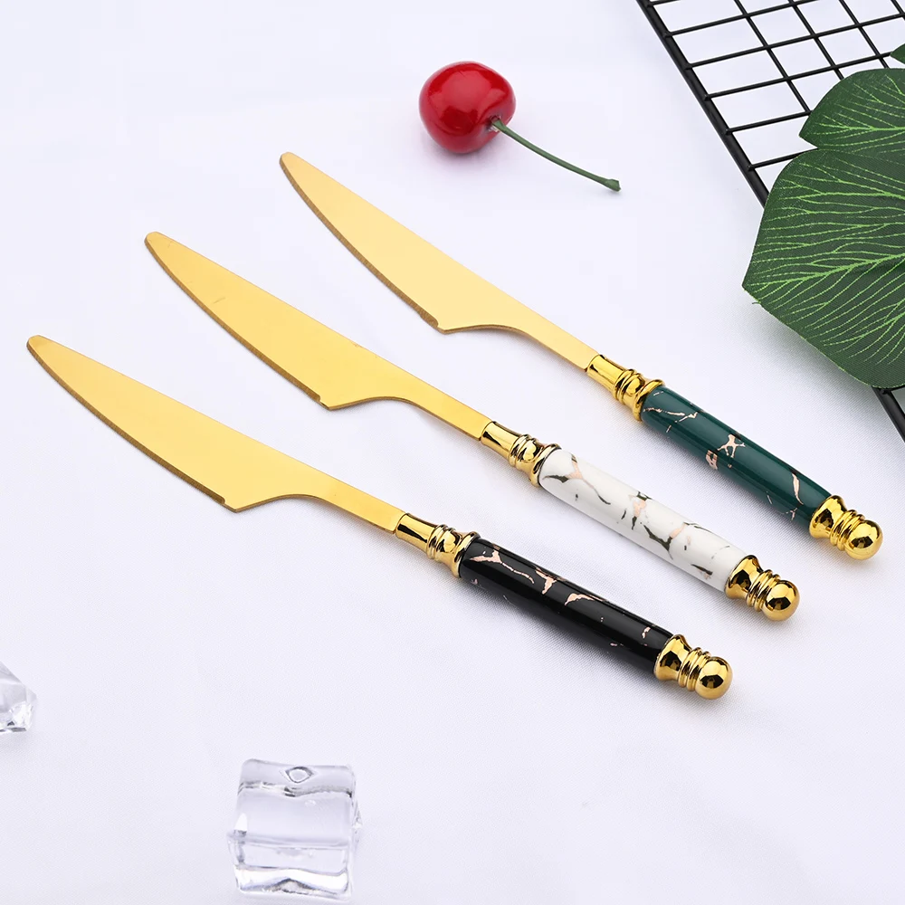 Mirror Ceramic Handle Tableware Set White Gold Flatware Fork Spoon Knife Set Stainless Steel Dinnerware Cutlery Set Dinner Set