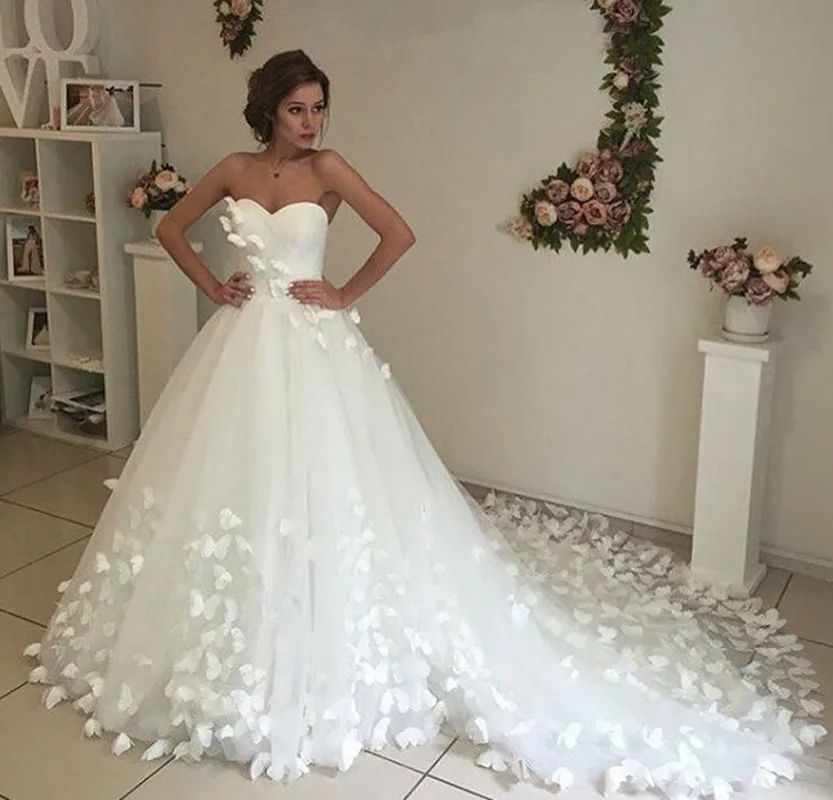 Vestidos De novia blancos con cordones románticos, vestido De novia De flores y mariposas, novedad De 2021