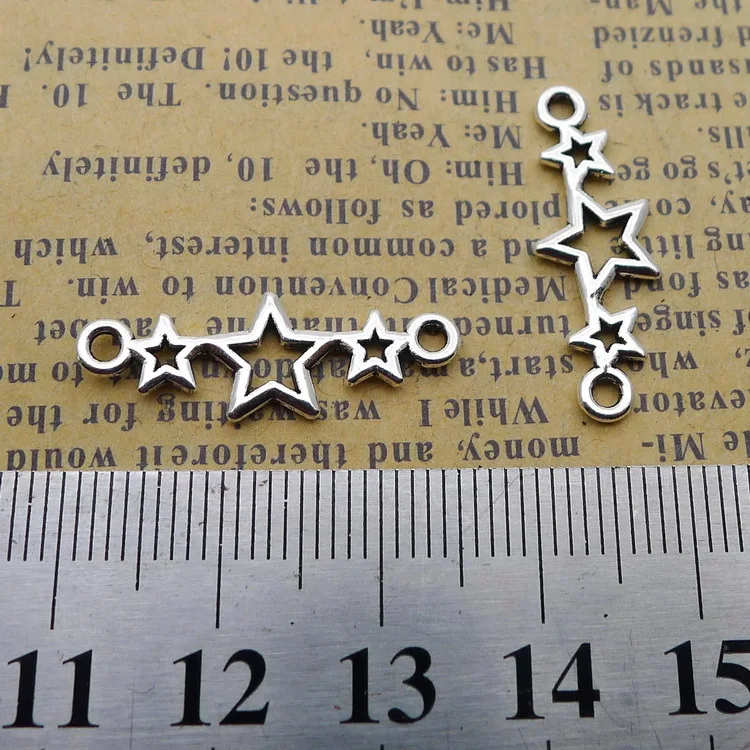 20 pieces/lot 10*25mm Star charm Antique silver color Metal alloy Necklace Bracelet Pendant Connector DIY Handmade accessory