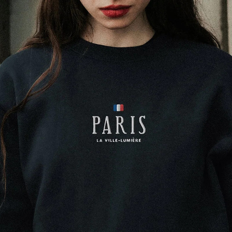 2021 Autumn Paris Letters Embroidery French Fashion Women Sweatshirts Long Sleeve Cotton Thick Pullover Loose Casual Warm Jumper