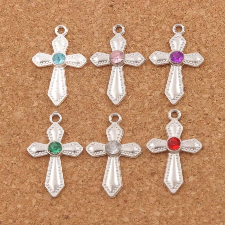 Crystal Sword Cross Charm Beads Pendants 6Colors 35pcs Plated Alloy Handmade Jewelry DIY L1554 16x26mm