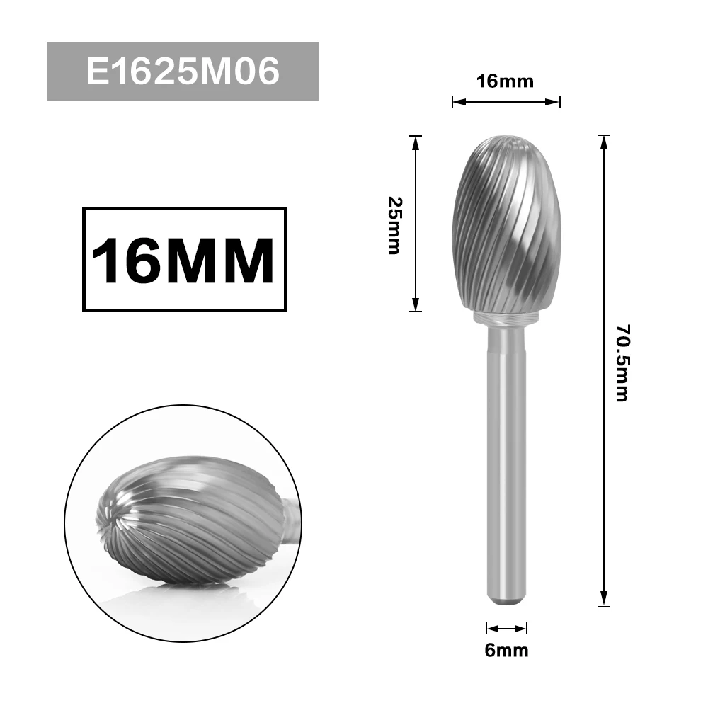 6mm Metal Drawing Tungsten Carbide Milling Cutter Rotary Tool Burr CNC Engraving Abrasive Tools Metalworking Milling Polishing