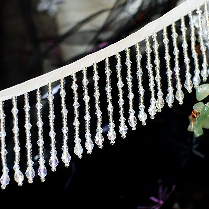 White beaded tassel lace accessories DIY dress skirt curtain clothing home textile mosaic decorative lace