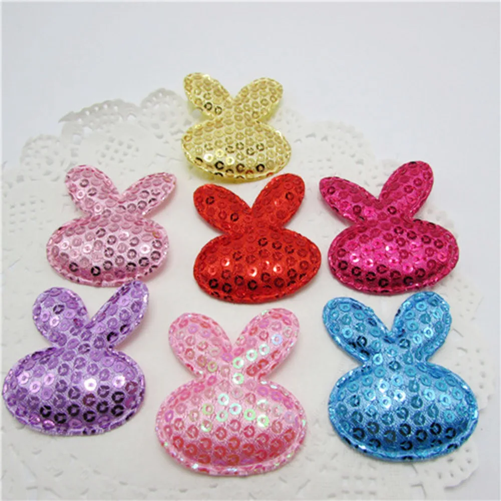 140Pcs/Lot Sequin Rabbit Head Easter Bunny Padded Applique Crafts For Headwear Bag Shoe Garment Accessories