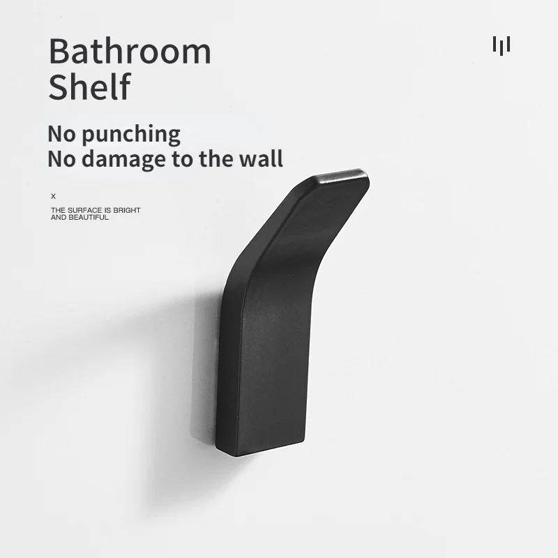 No Drilling Hook Black White Towel Hook For Bathroom Clothes Coat Metal Hook Bedroom Robe Hook Livingroom Kitchen Accessories