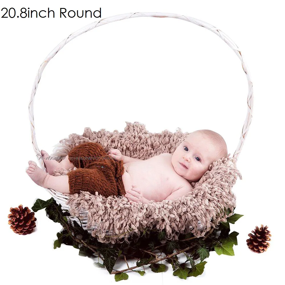 2PCS/Set Soft Handcraft Crochet Round Blanket with Fringe for Newborn Baby Photography Accessories Background Basket Filler