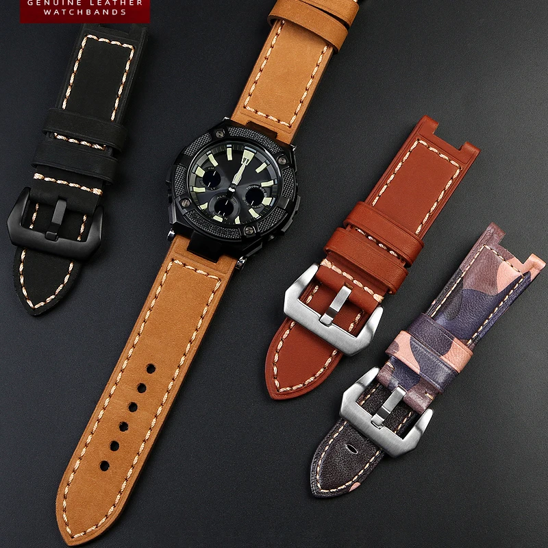 Crazy horse leather watch strap for CASIO gst-s130 / S110 /S120 / W100 /210 watchband  leather notch watch chain men's wristband