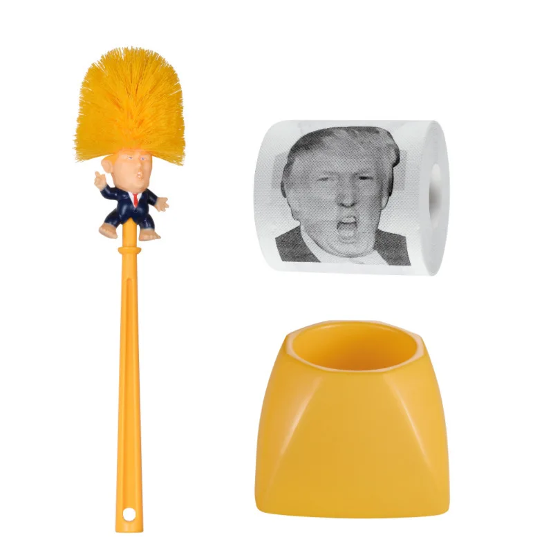 Kreativer Trump Toilettenbürstenhalter Donald Trump Toilettenbürstenkopf Silikon Badezimmer WC Reinigungsbürsten Set Statuen Gelber Bürste
