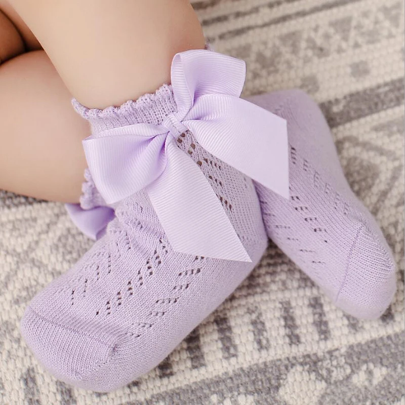 0-5Years Newborn Baby Ankle Socks With Bows Cotton Sock For Girls Summer Hollow Out Toddlers Girl Frilly Socks Infant Floor Sock