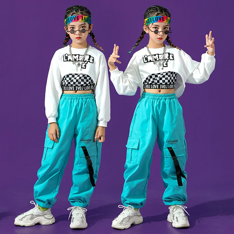 สาวห้องบอลรูม Hip Hop Dance เสื้อผ้า Crop Tops กางเกงหลวมแจ๊สฝึกสวมใส่เด็กคอนเสิร์ต Catwalk Street Dance เครื่องแต่งกาย BL7594