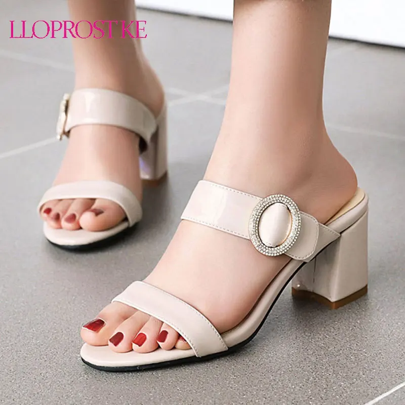 

Lloprost ke 2020 New Fashion Plus Size 50 High Heels Summer Shoes Woman Sandals Mules Solid Outside Women Shoes Footwear