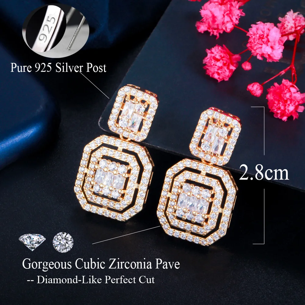 Pera Classic Dangle Bling Square Cubic Zirconia Silver Color Drop Earrings for Bridesmaid Wedding Party Jewelry Gift E719