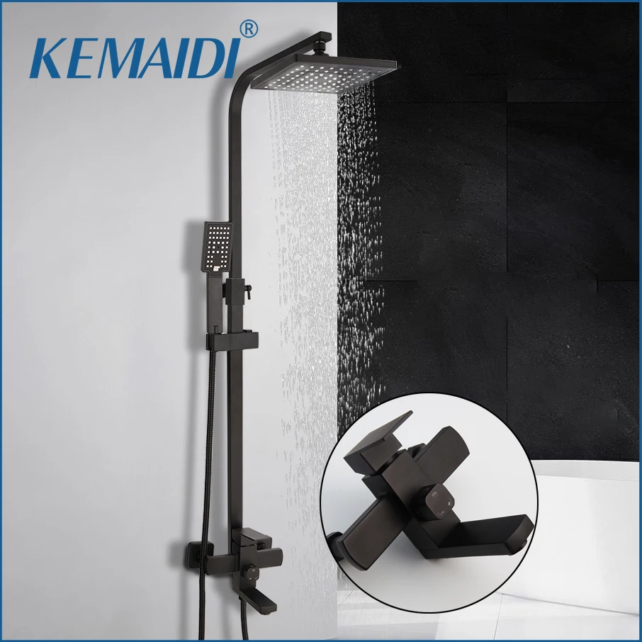 

KEMAIDI Matte Black Shower Systerm with 360 Swivel Bathtub Spout Rainfall Shower Faucet Set Wall Mounted Shower Set