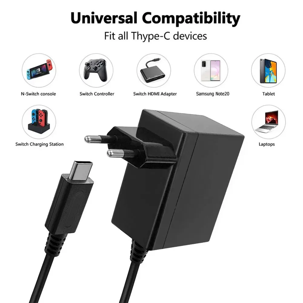 Caricabatterie originale per caricabatterie Nintendo Switch caricabatterie rapido da viaggio adattatore di alimentazione da parete modalità TV caricabatterie 5ft 1.5m PD per NS Lite